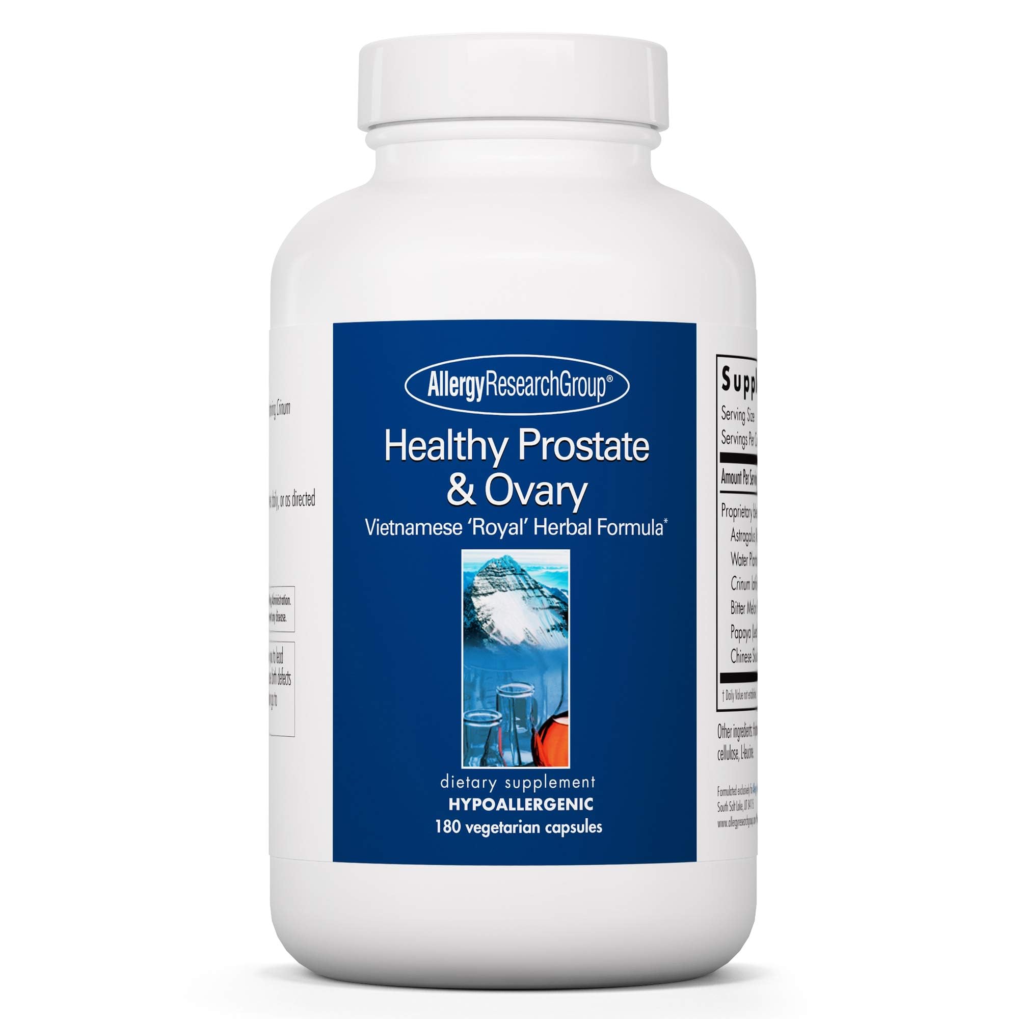 Bottle of Allergy Research Group Healthy Prostate & Ovary Supplement (180 count) Vegetarian capsules