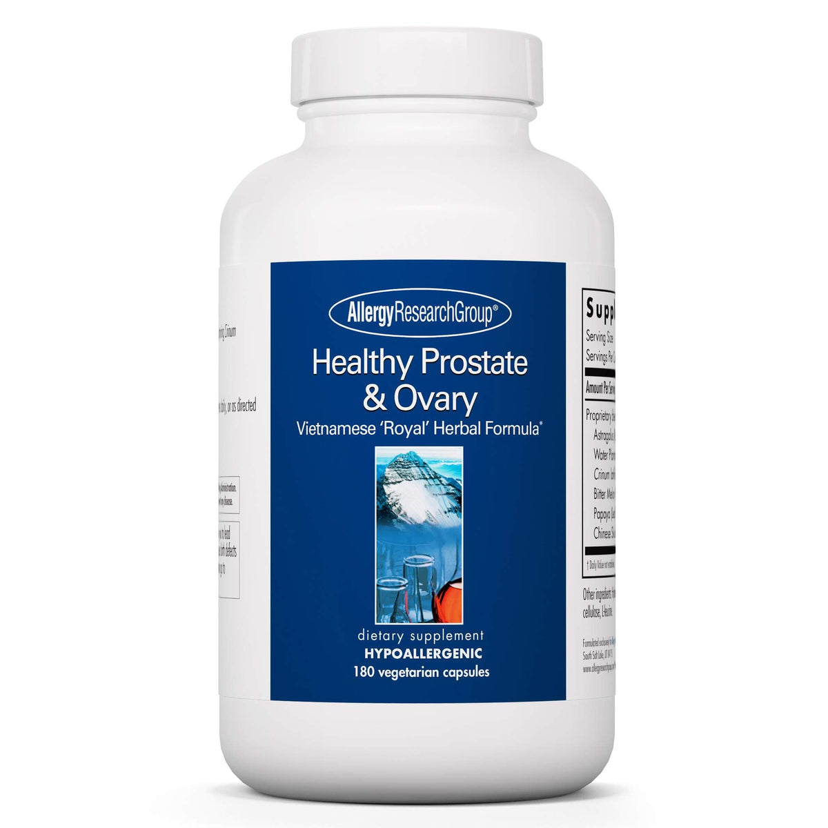 Bottle of Allergy Research Group Healthy Prostate & Ovary Supplement (180 count) Vegetarian capsules