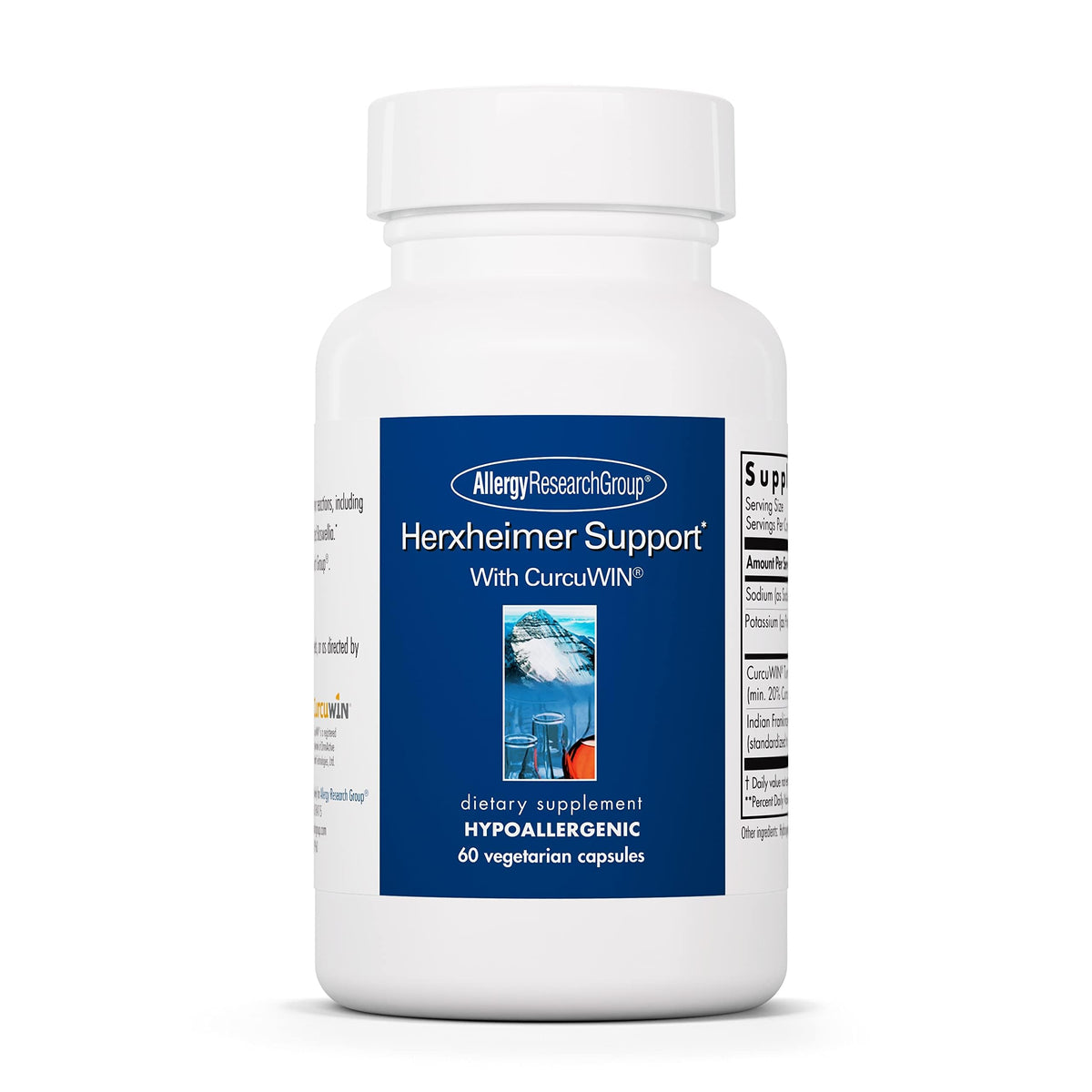 Bottle of Allergy Research Group Herxheimer Turmeric Boswellia 60 Veg Caps