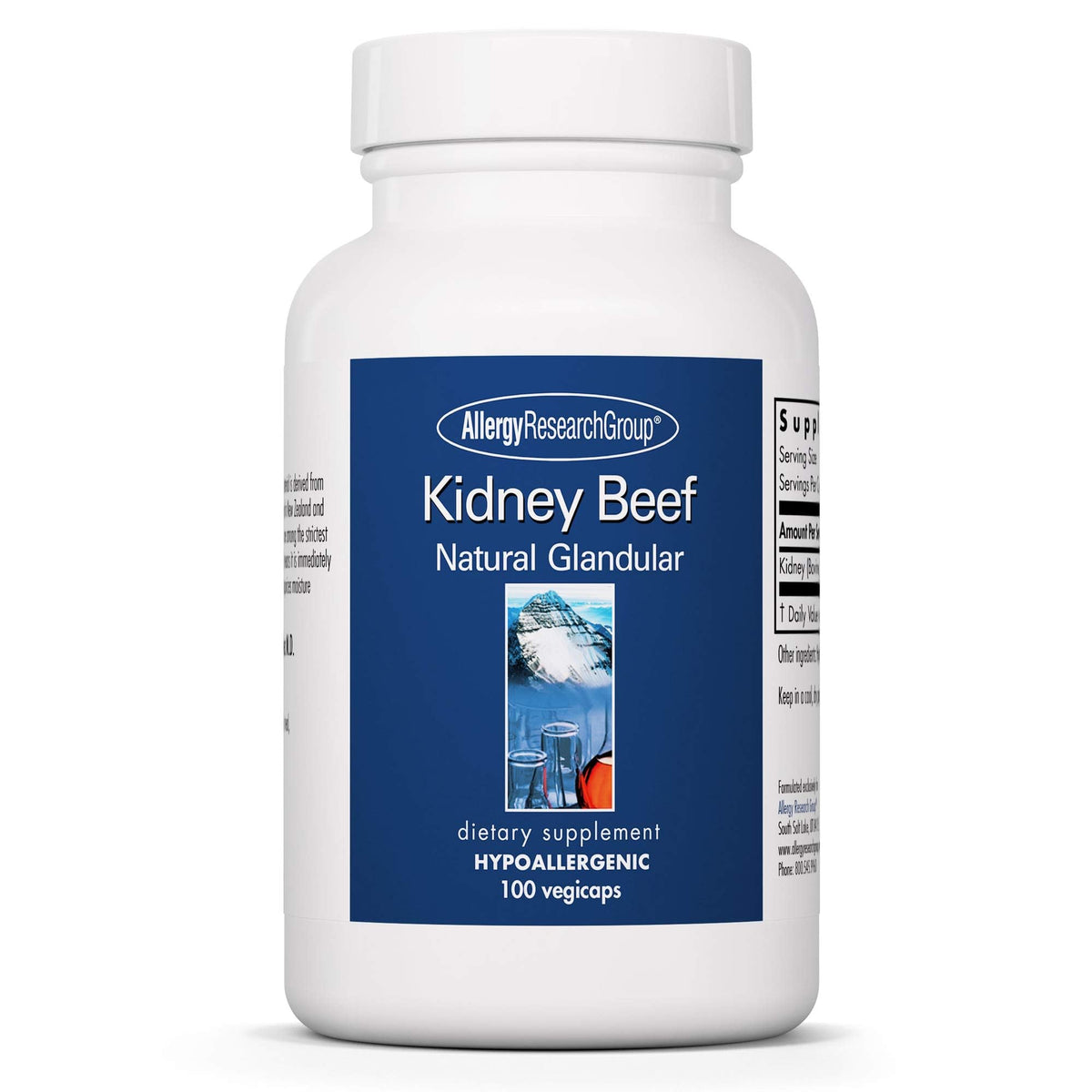 Bottle label of Allergy Research Group Kidney Beef Supplement
