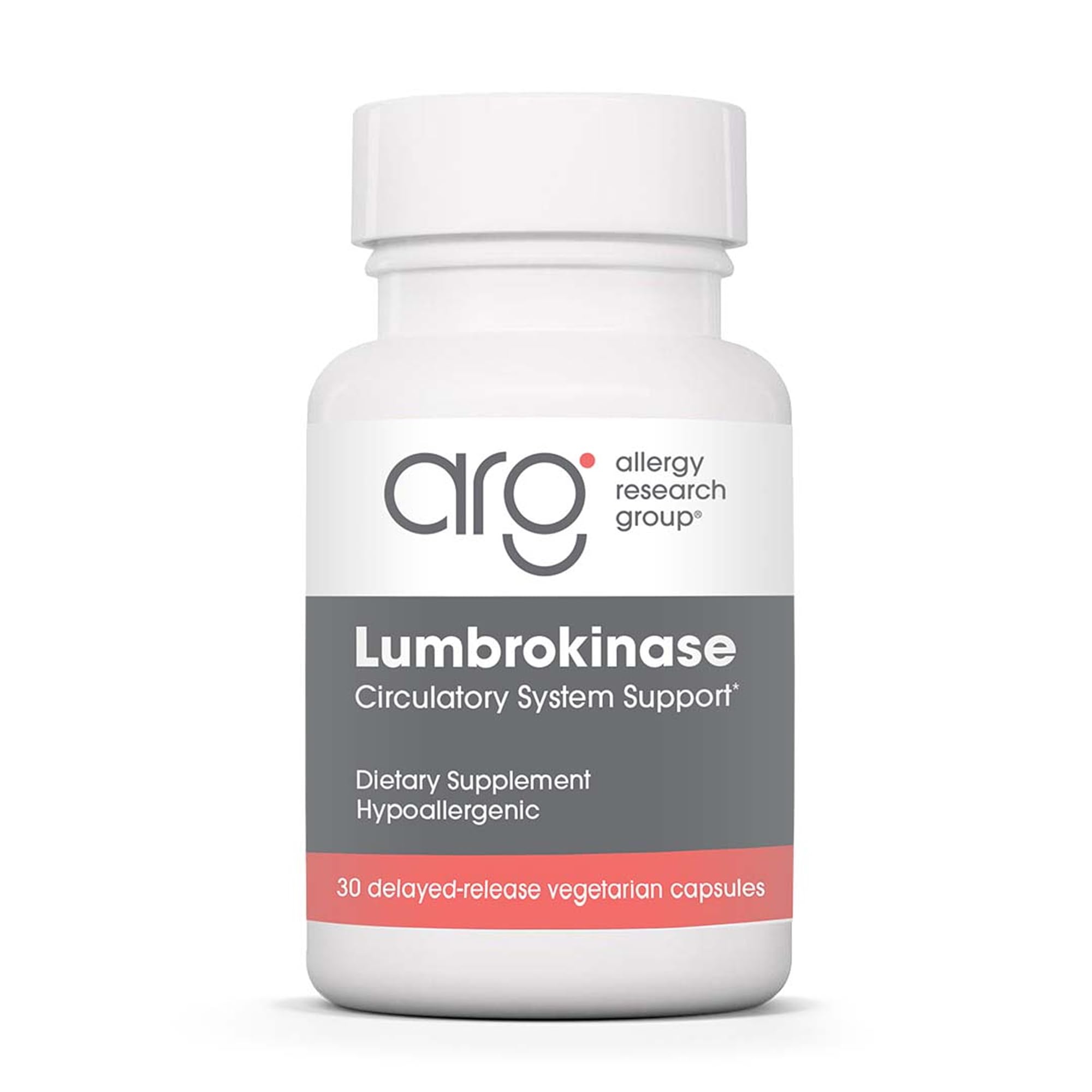 Bottle of Allergy Research Group Lumbrokinase with label