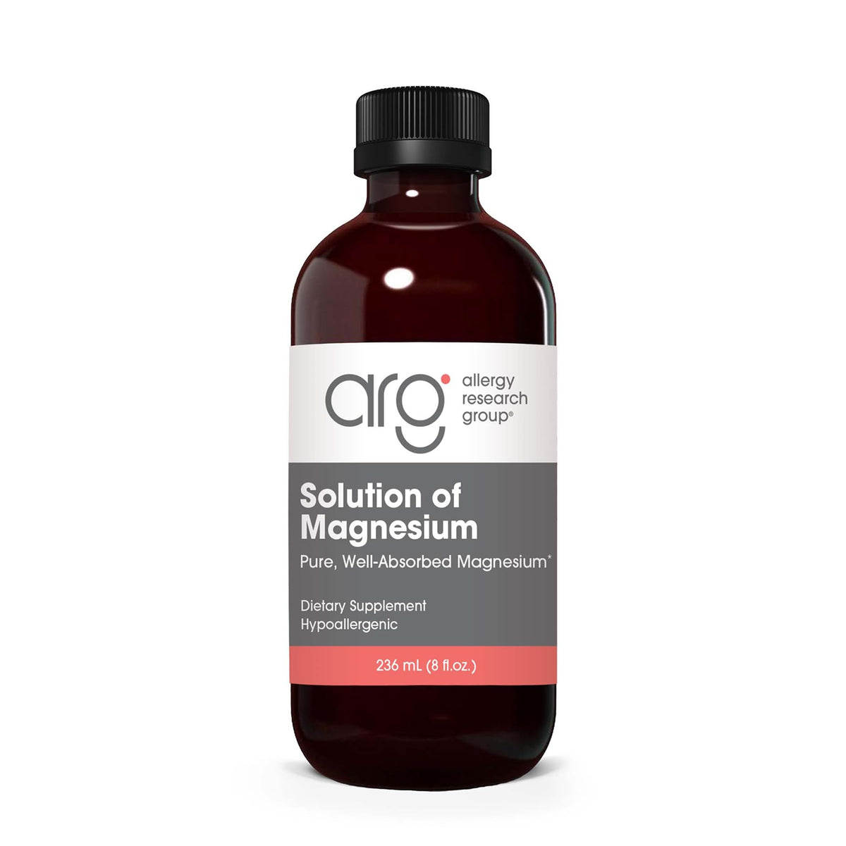 Bottle of Allergy Research Group magnesium chloride liquid 8 oz with 66.5 mg per serving
