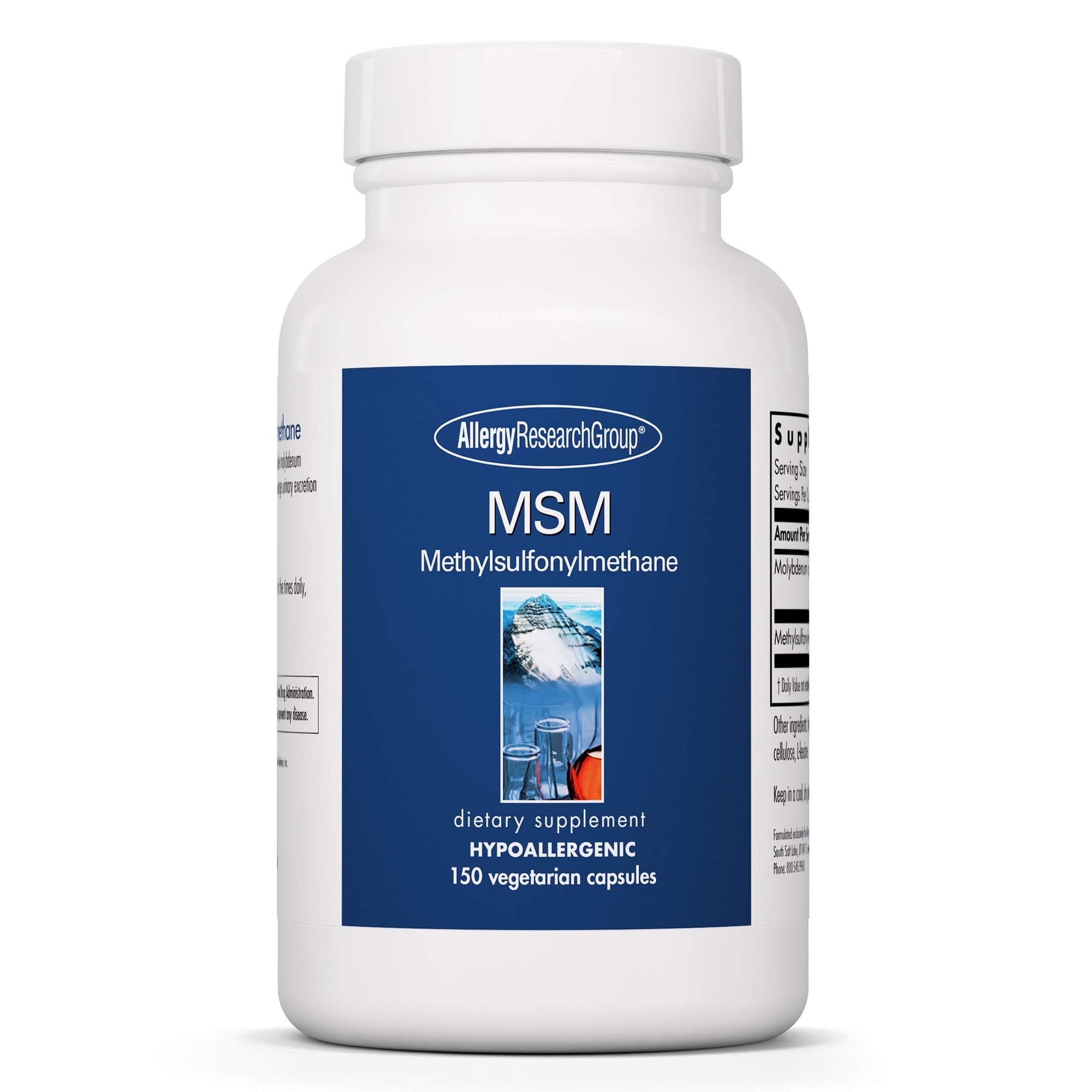 Allergy Research Group MSM supplement bottle with 150 vegetarian capsules