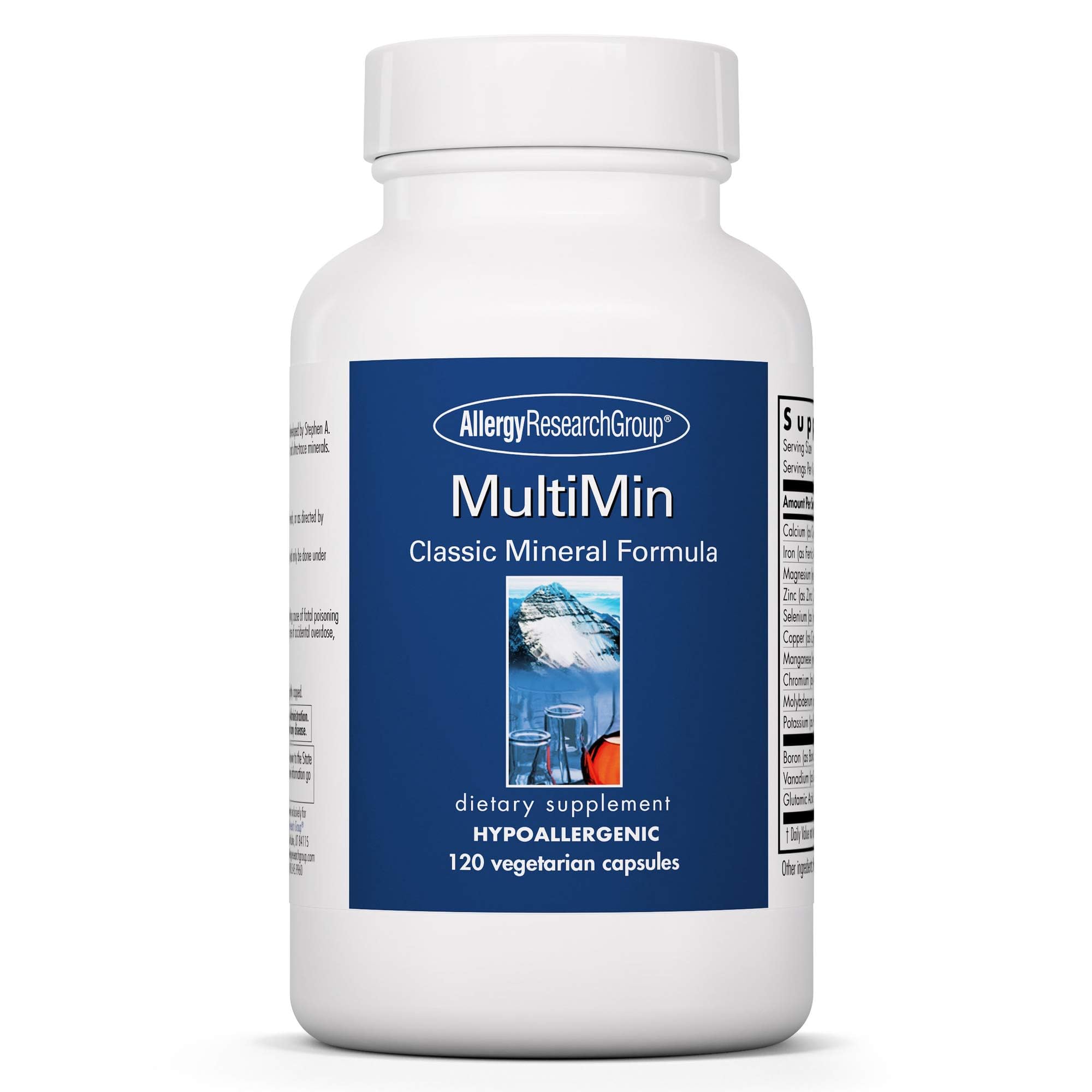 Allergy Research Group MultiMin bottle showing 120 capsules