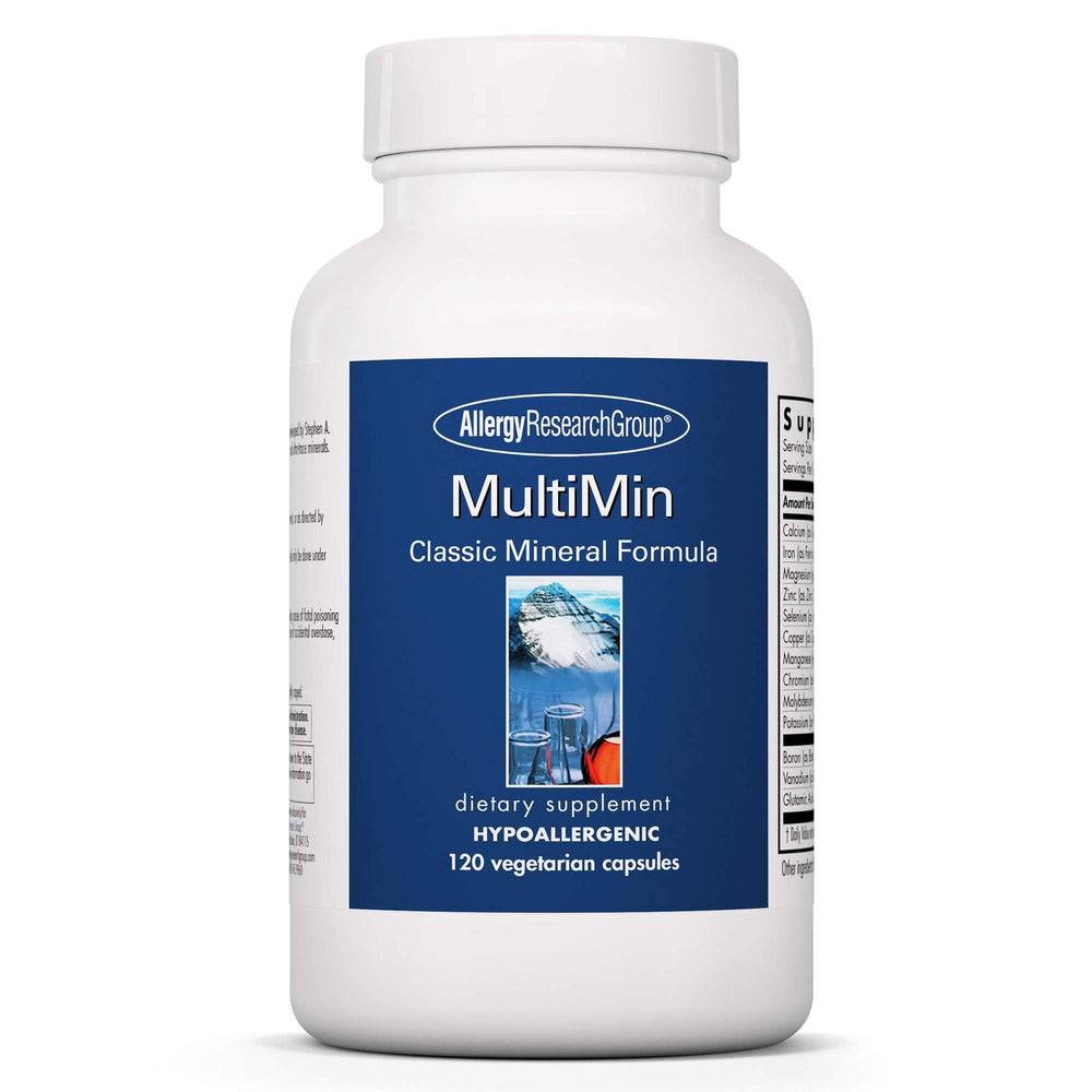 Allergy Research Group MultiMin bottle showing 120 capsules
