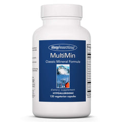 Allergy Research Group MultiMin bottle showing 120 capsules