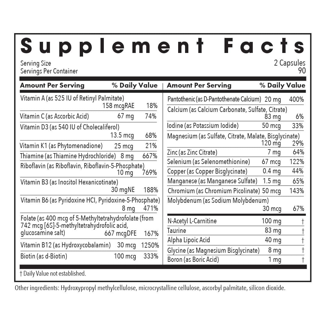 Close up of MVM-A ingredients on bottle