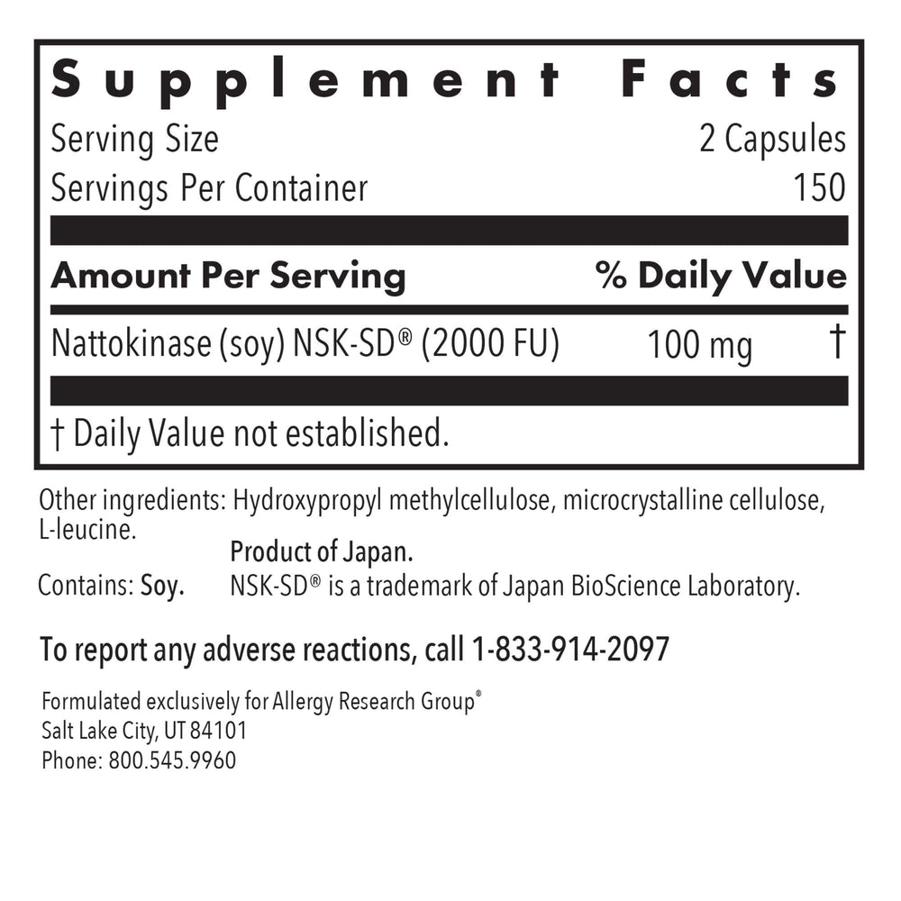 Nattokinase NSK-SD 1000 FU vegetarian capsules container