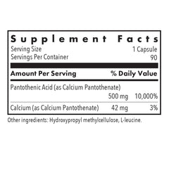 Close-up of Pantothenic Acid 500mg Vitamin B5 label on bottle