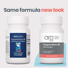 Close-up of Pregnenolone 50 mg tablets in bottle
