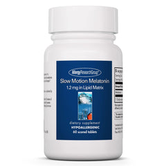 Front view of Allergy Research Group Slow Motion Melatonin bottle showing 60 count