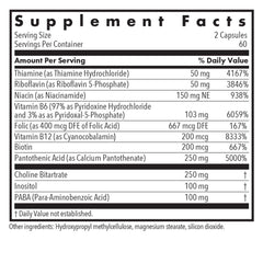 Supplement facts label highlighting B2 and B6 co-enzyme forms