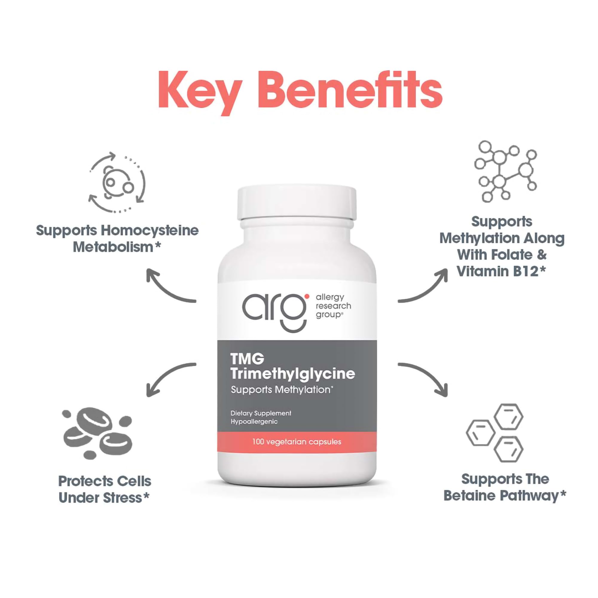 ARG TMG Trimethylglycine 750mg bottle with label