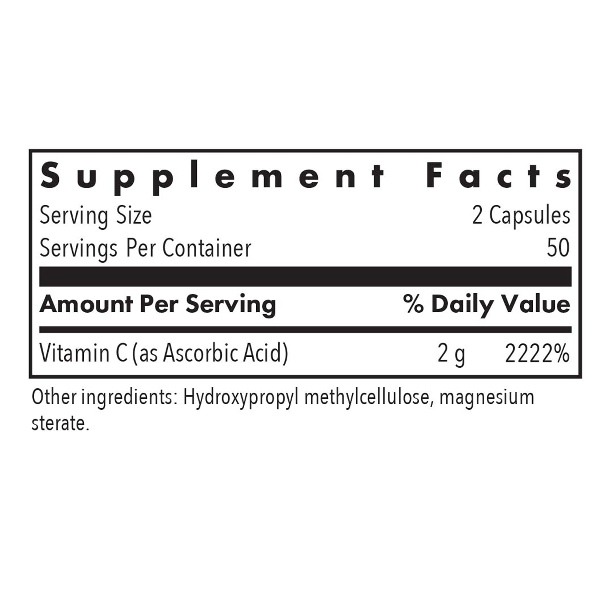Vitamin C supplement bottle label showing 1000 mg unbuffered ascorbic acid