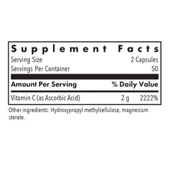 Vitamin C supplement bottle label showing 1000 mg unbuffered ascorbic acid