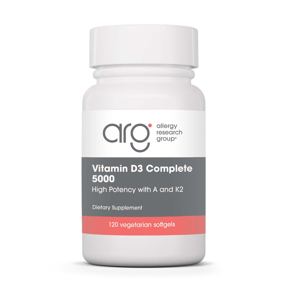 Bottle of Allergy Research Group Vitamin D3 Complete 5000 IU – 120 Veggie Softgels