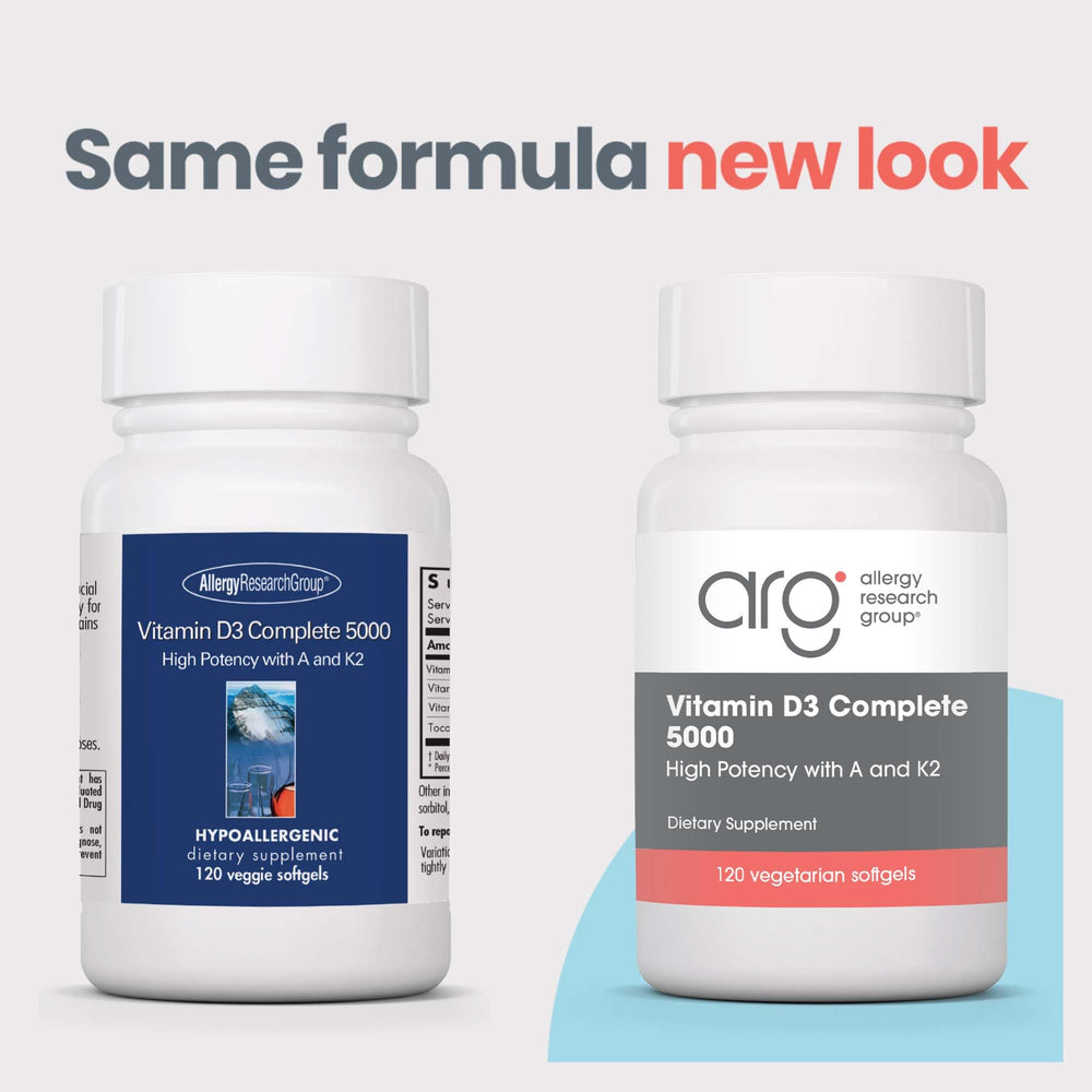 Label close-up showing Vitamin D3 5000 IU, Vitamin A and Vitamin K2 MK-7