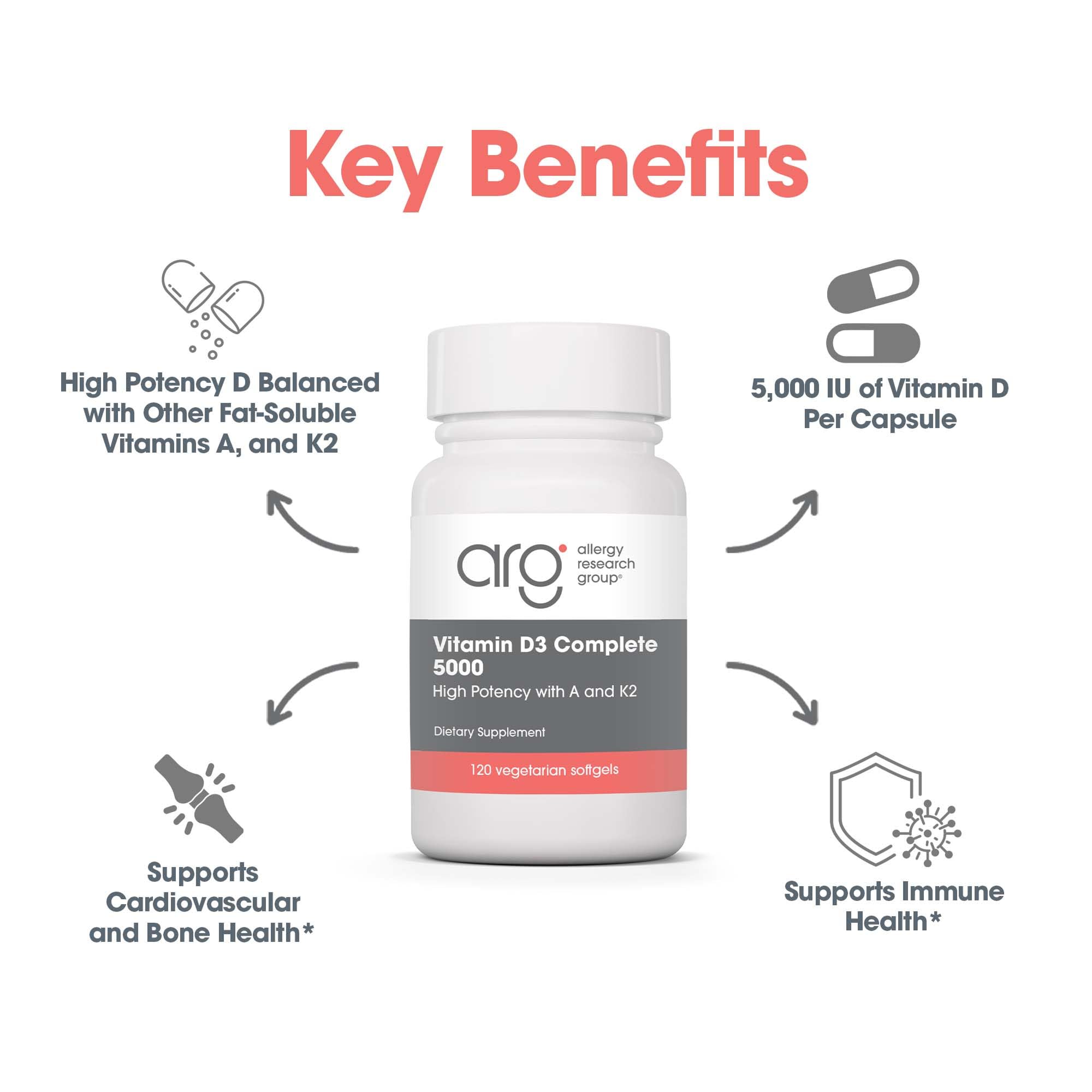 High-potency Vitamin D3 Complete with D3, A, and K2 in MK-7 form