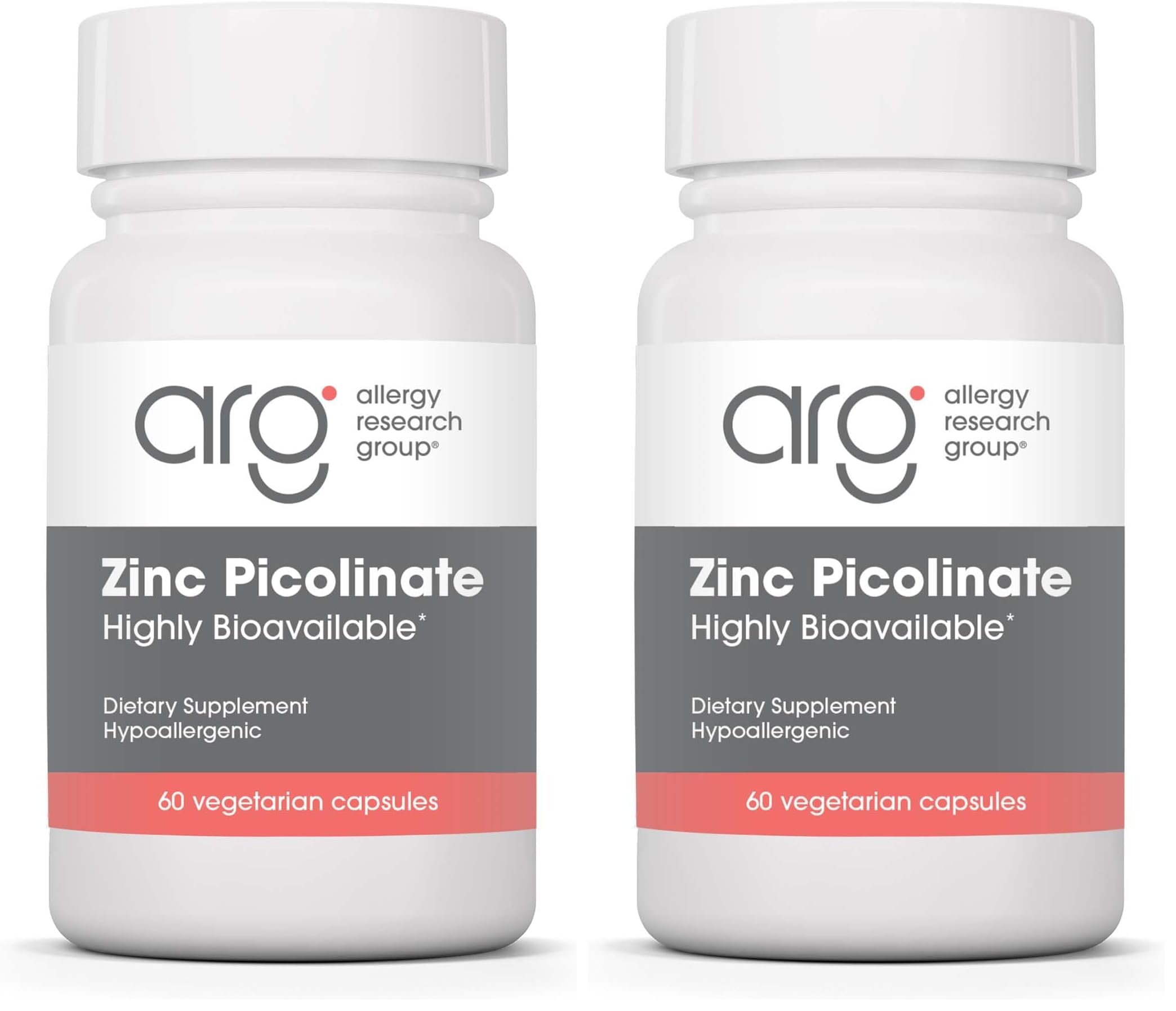 Allergy Research Group Zinc Picolinate supplement bottle – 60-count, 2-pack