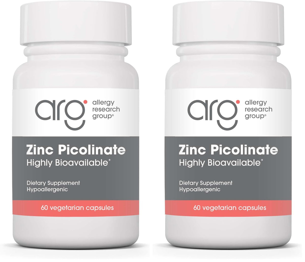 Allergy Research Group Zinc Picolinate supplement bottle – 60-count, 2-pack