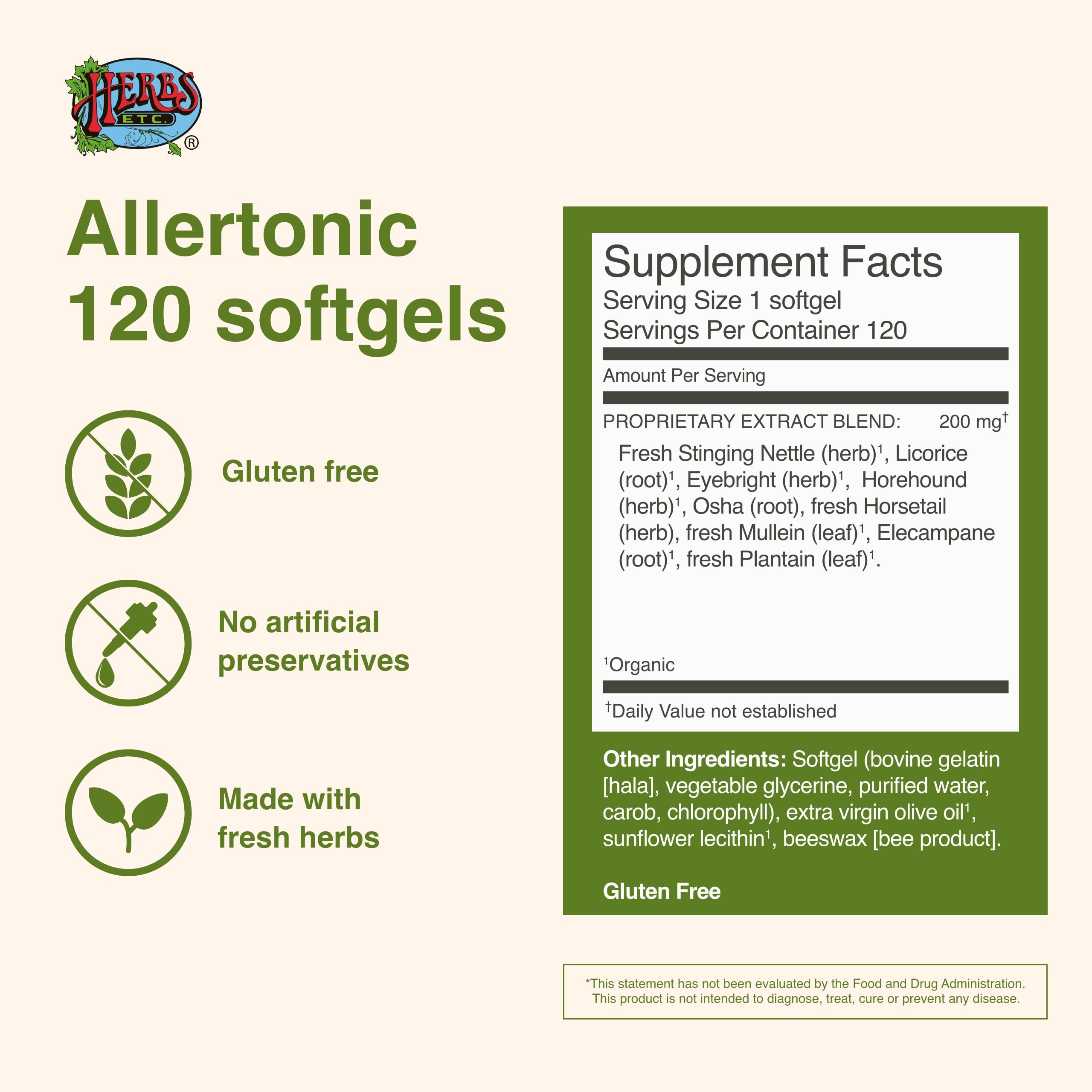 Herbal ingredients used in Allertonic: nettle, licorice root, horsetail