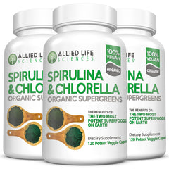Front packaging view of Allied Life Spirulina and Chlorella