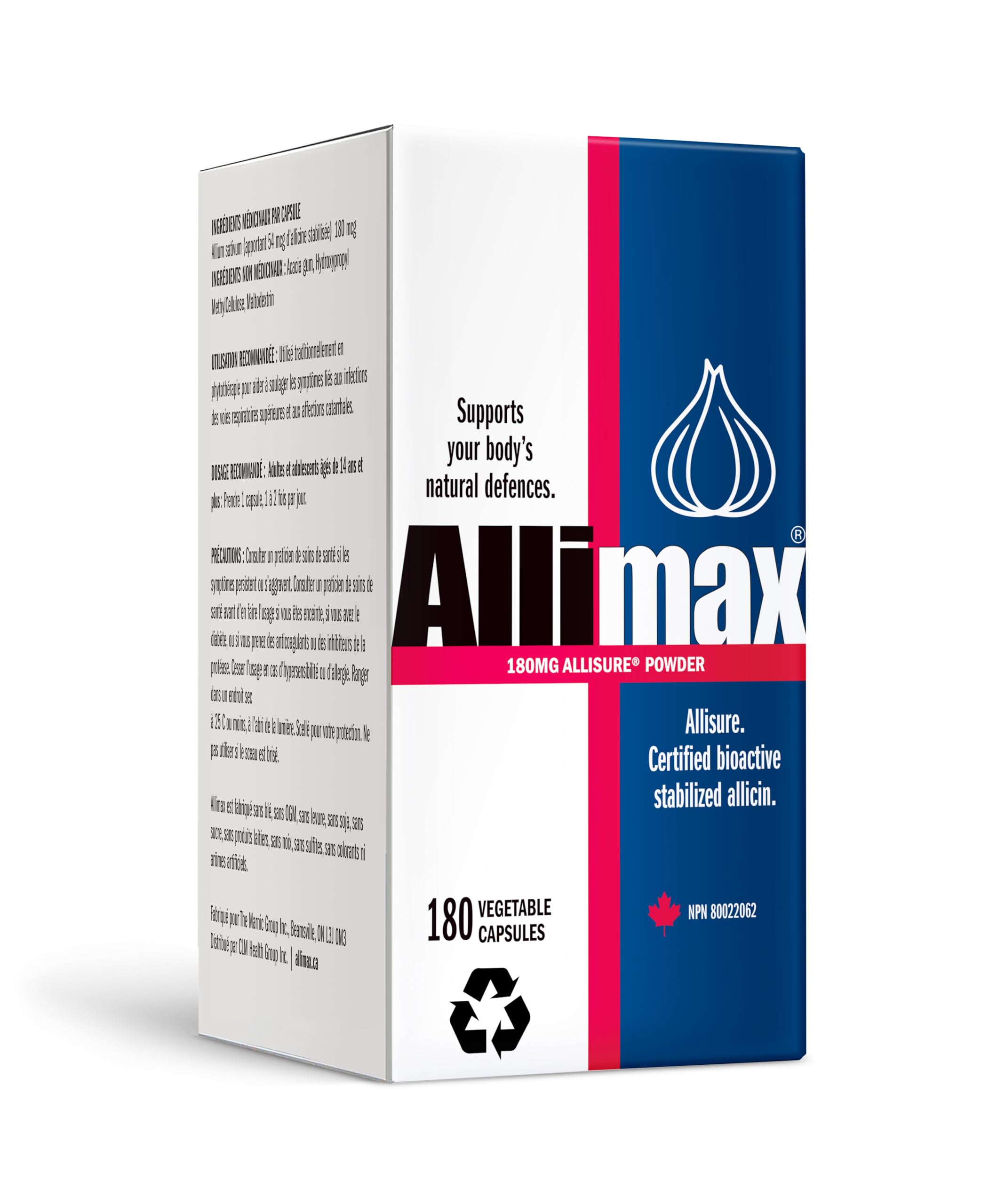 Allimax 180mg 180 capsules bottle with new packaging label