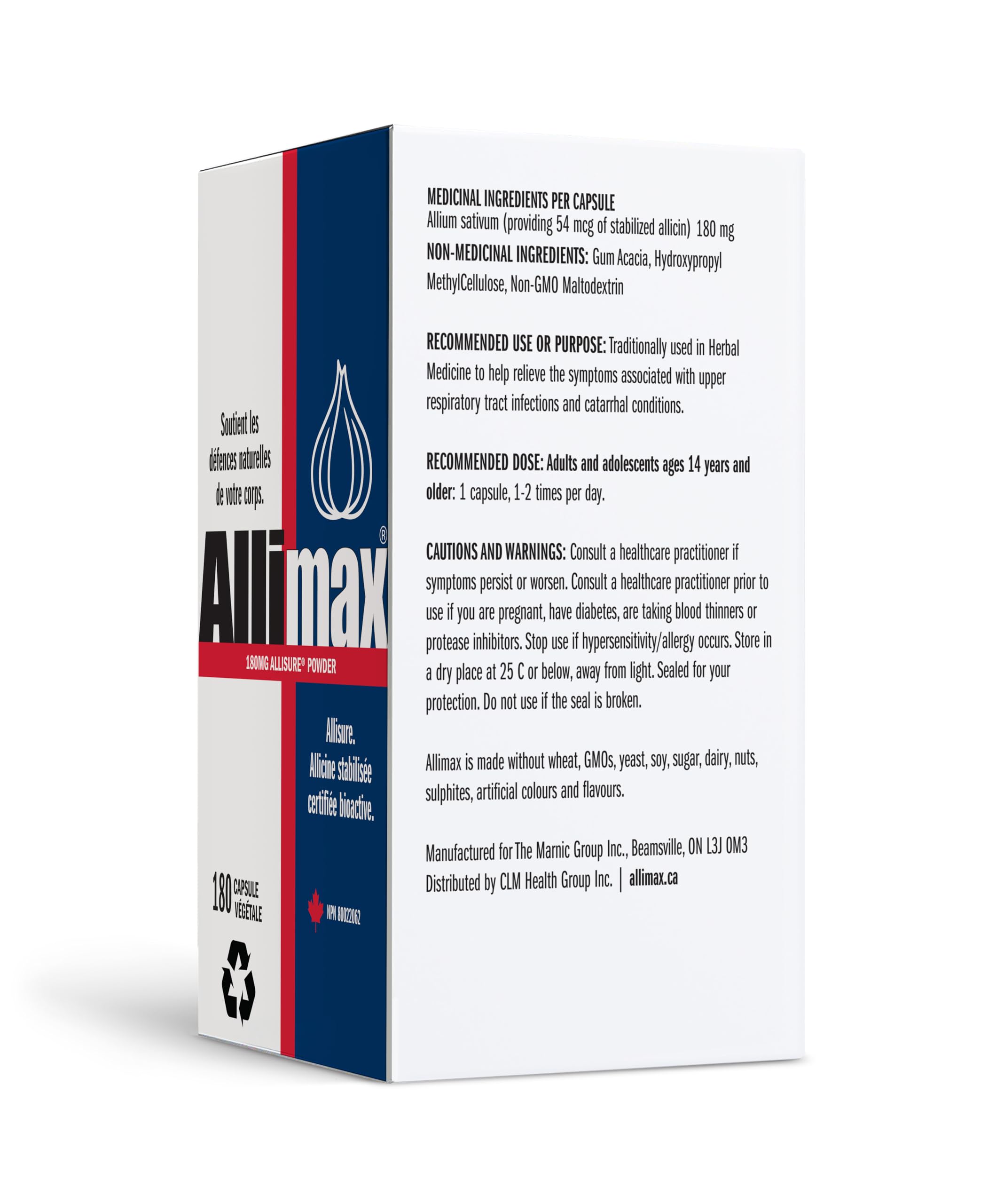 Close-up of Allimax label highlighting bioactive allicin