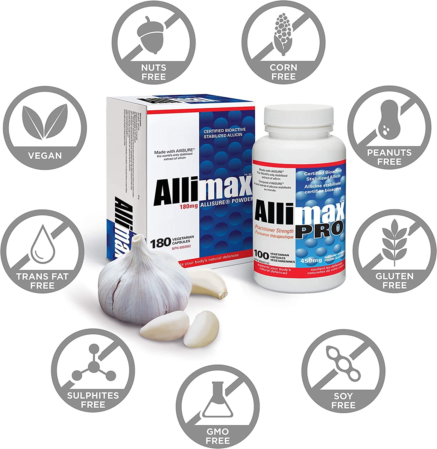 Sustainability and quality sourcing icons for ALLIMAX