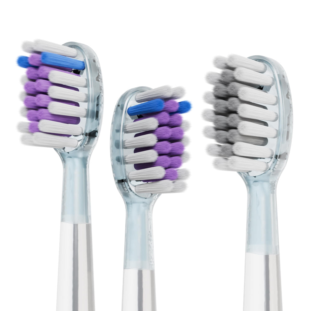 ALLINCOZY 3 Pack Wave Brush Heads – DuPont (2) for Plaque Removal, PBT (1) for Sensitive Teeth, Transparent