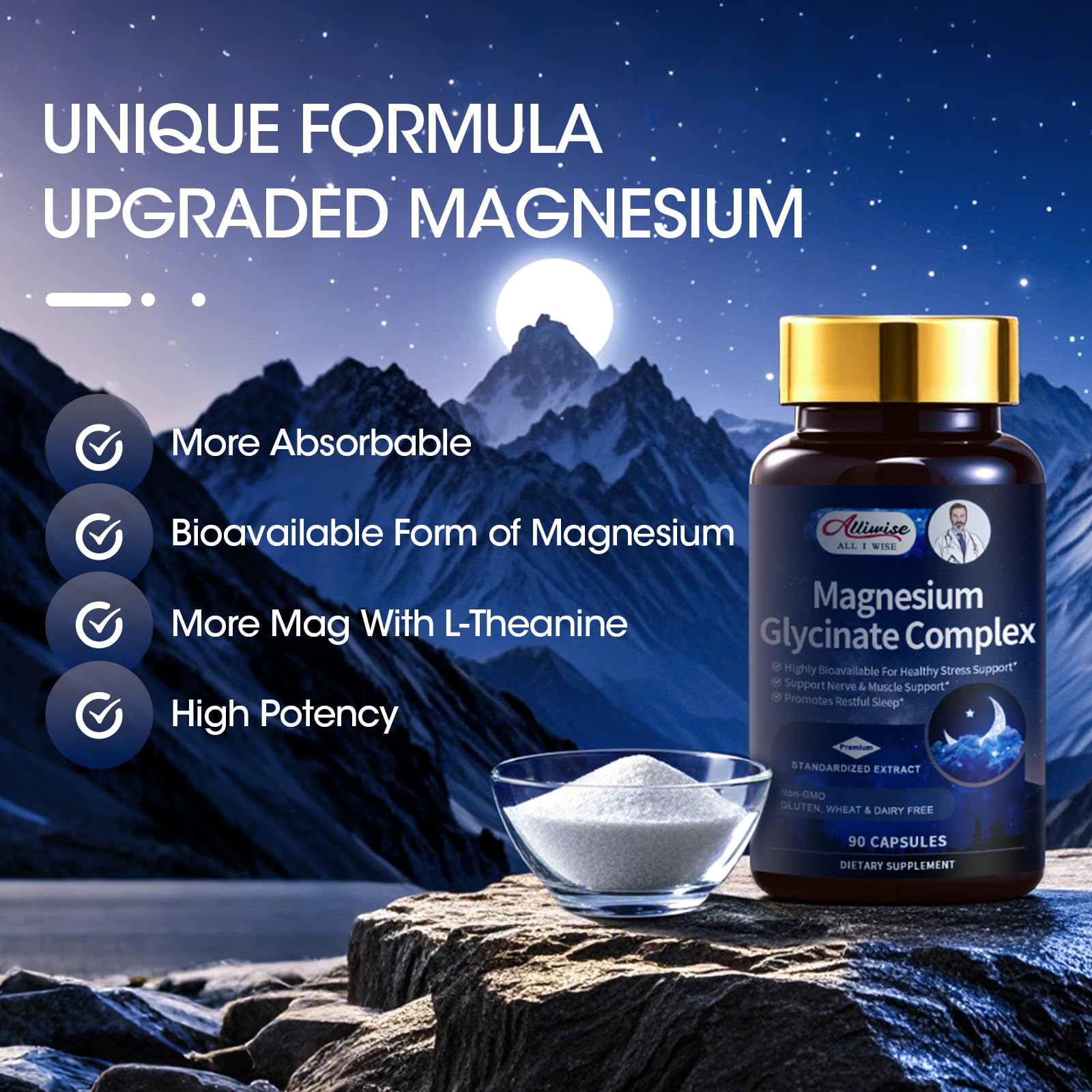 Sleep-support imagery for Alliwise Magnesium Glycinate Complex