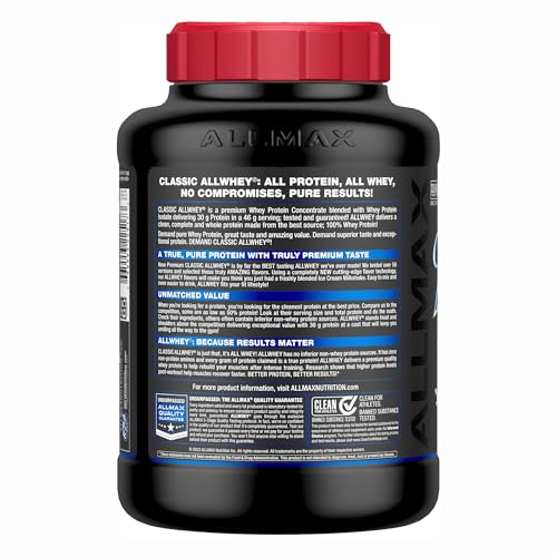 Allmax AllWhey Classic Vanilla 5lb label detail highlights product quality and kosher status