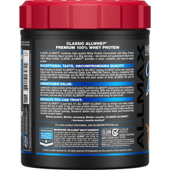 Nutrition facts label for AllWhey Classic Chocolate Peanut Butter powder
