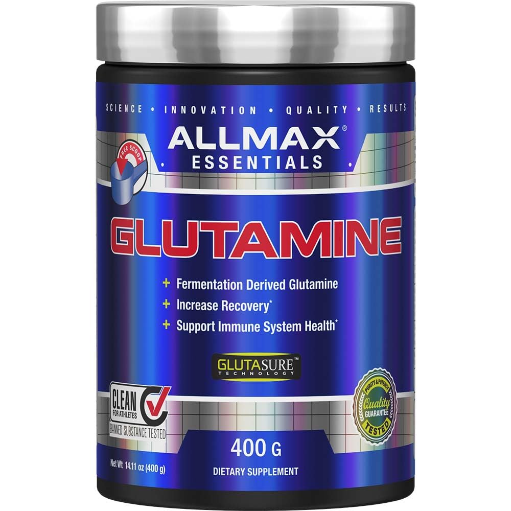 Front view of ALLMAX Essentials Arginine HCL 400 g container