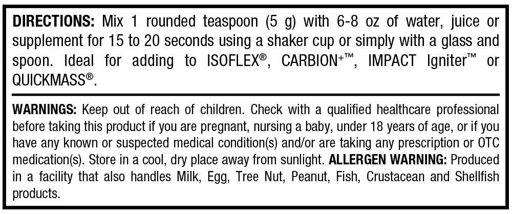 Nutritional information label on BCAA package