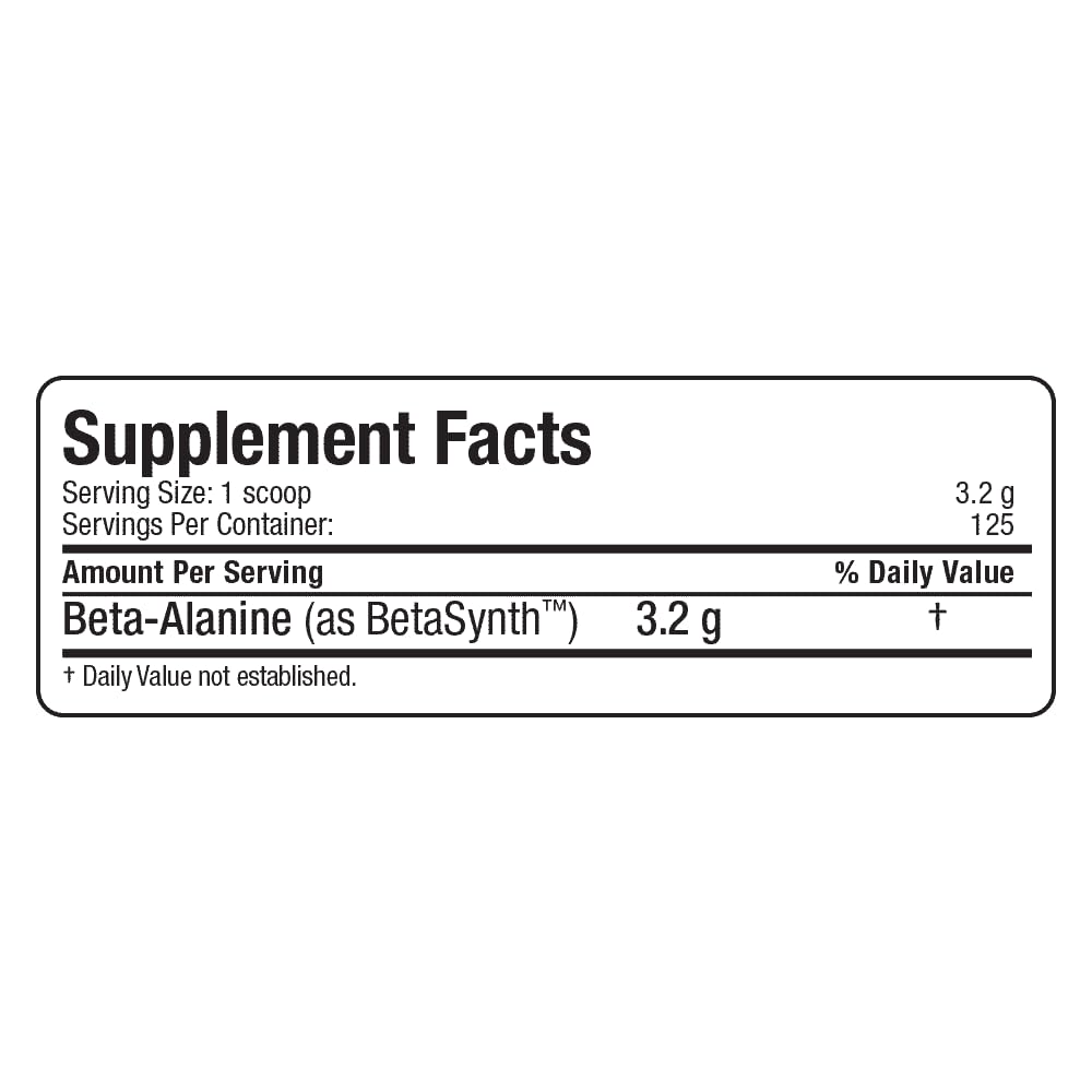 Nutrition facts panel on Beta-Alanine container