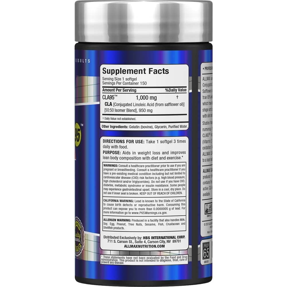 CLA95 dietary supplement bottle packaging