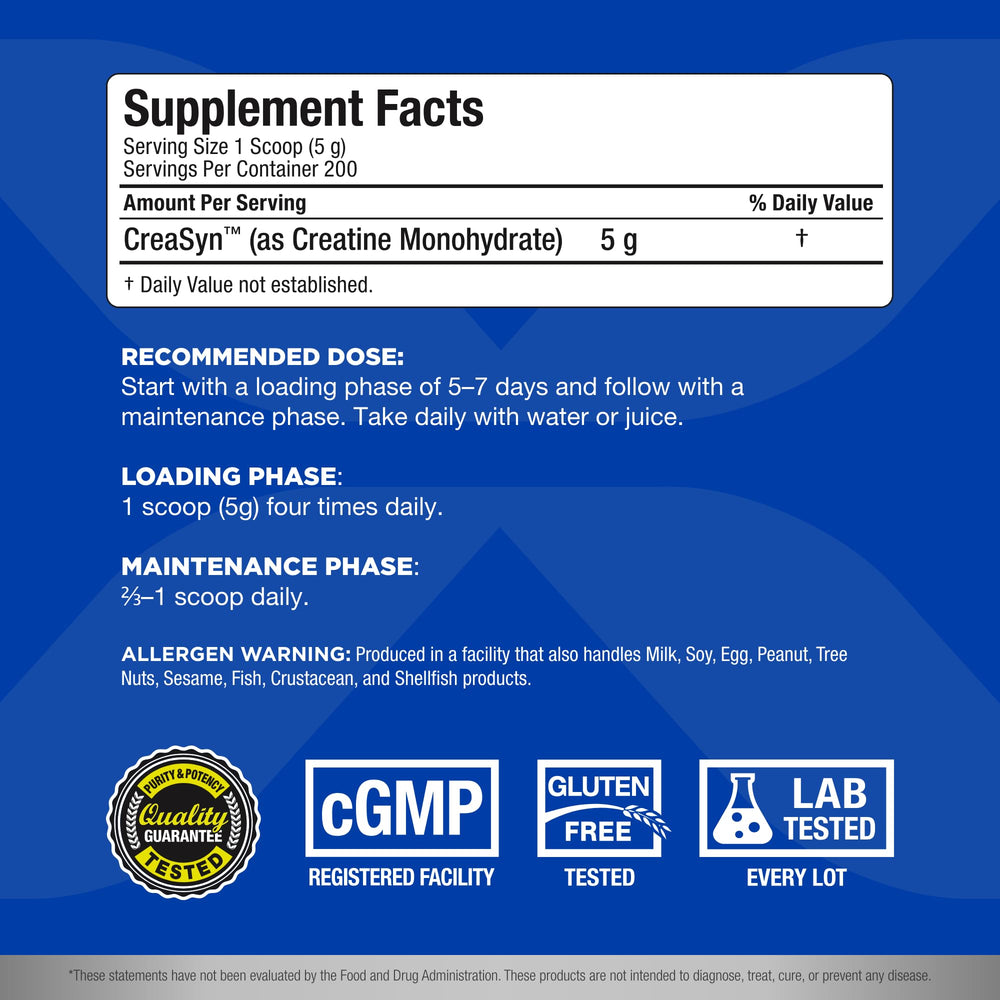Back of ALLMAX Essentials Creatine 1000 g product packaging