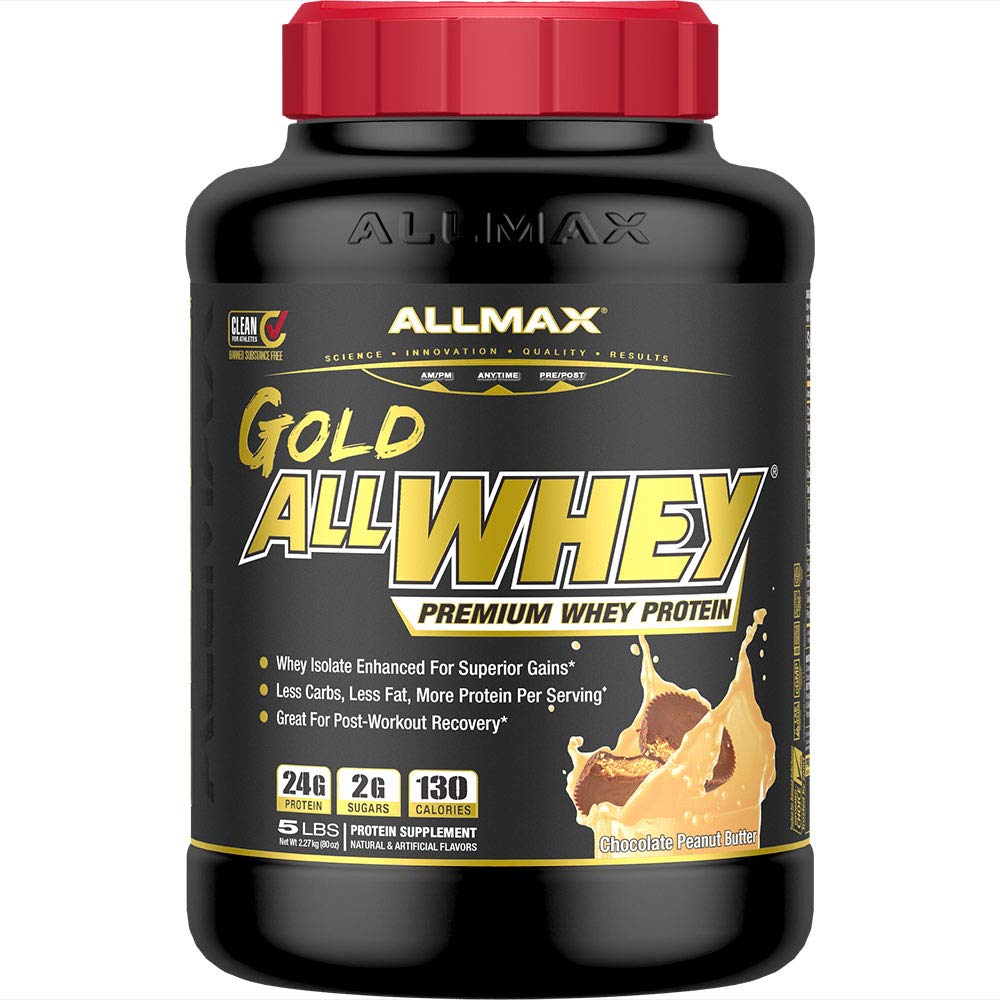 ALLMAX Gold ALLWHEY Chocolate Peanut Butter tub for premium protein