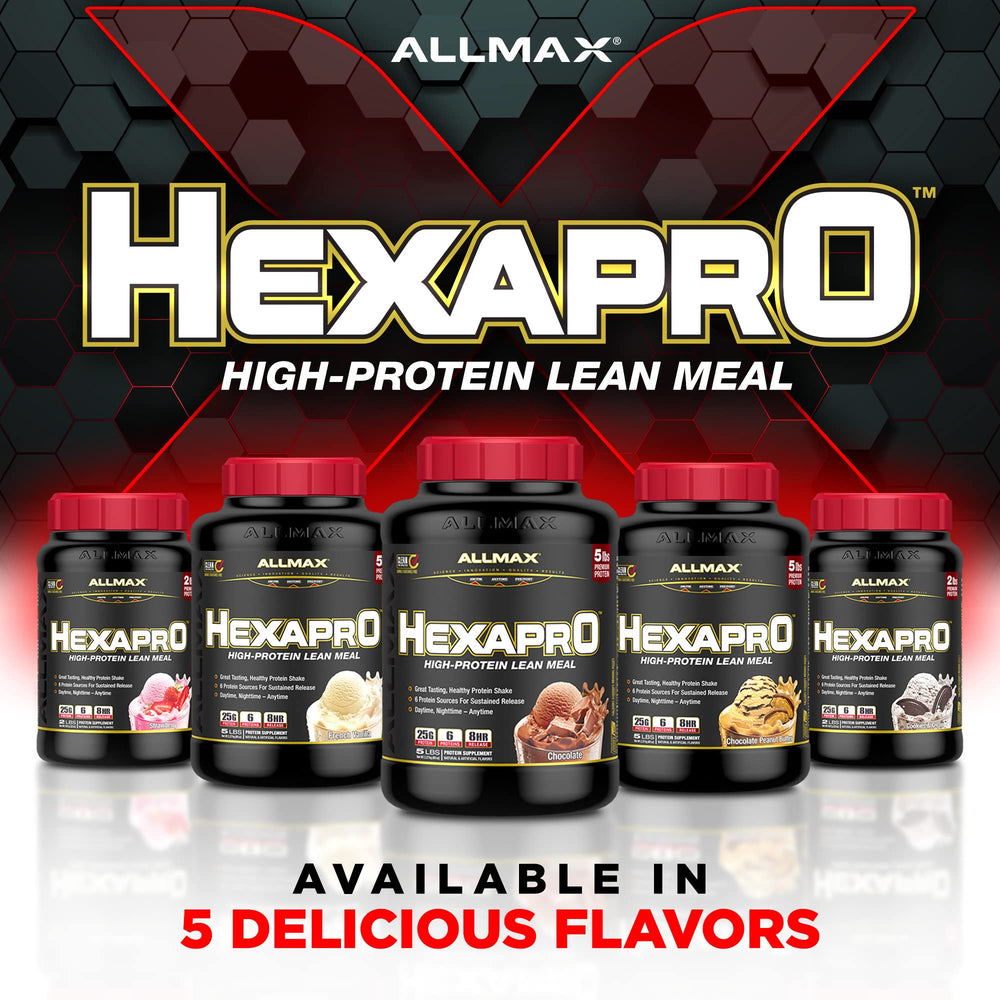 Allmax HEXAPRO Cookies & Cream nutrition label close-up emphasizes zero sugar.