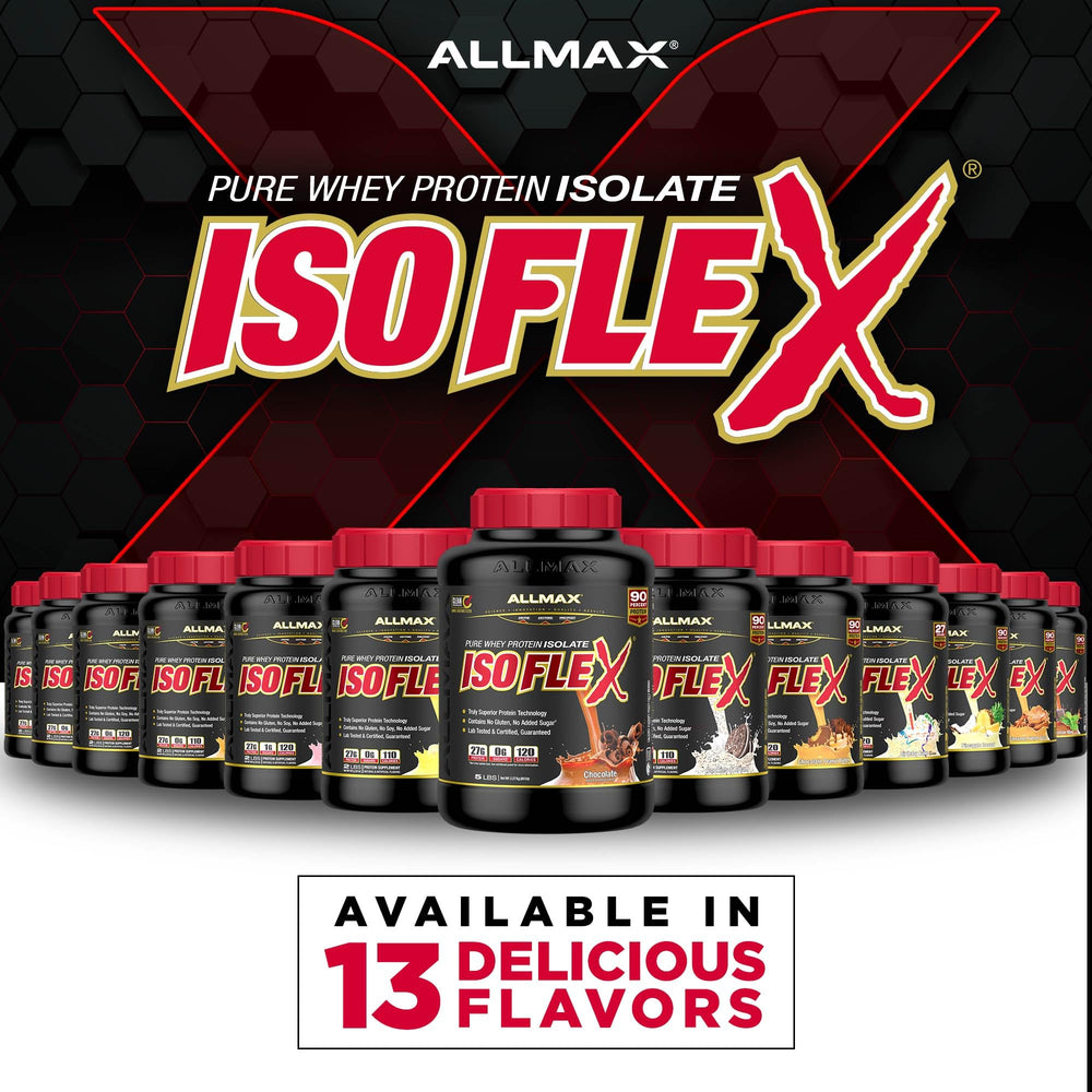 ALLMAX ISOFLEX packaging box communicates lactose-friendly formula.