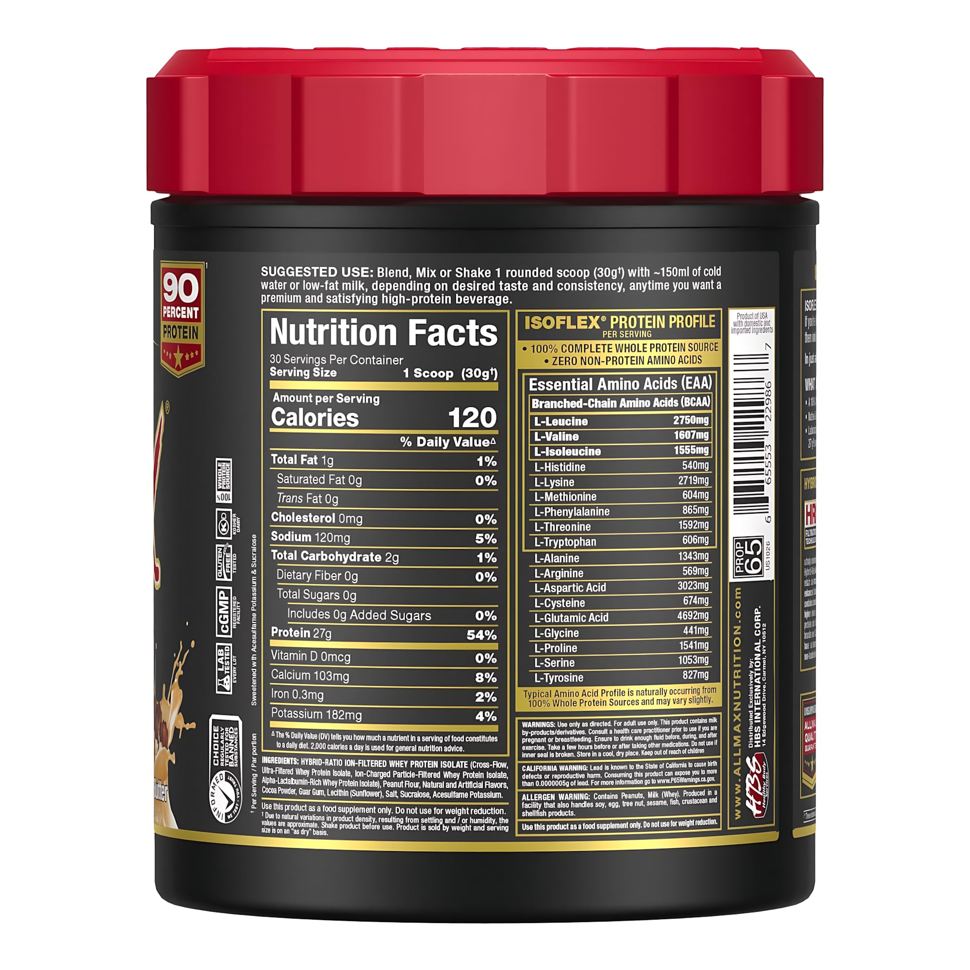 ALLMAX ISOFLEX scoop dispenses powder for quick, clean mixing.