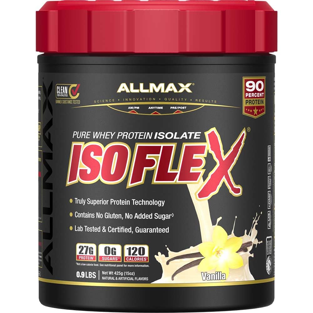 Front view of ALLMAX ISOFLEX Whey Isolate Vanilla 1 lb container