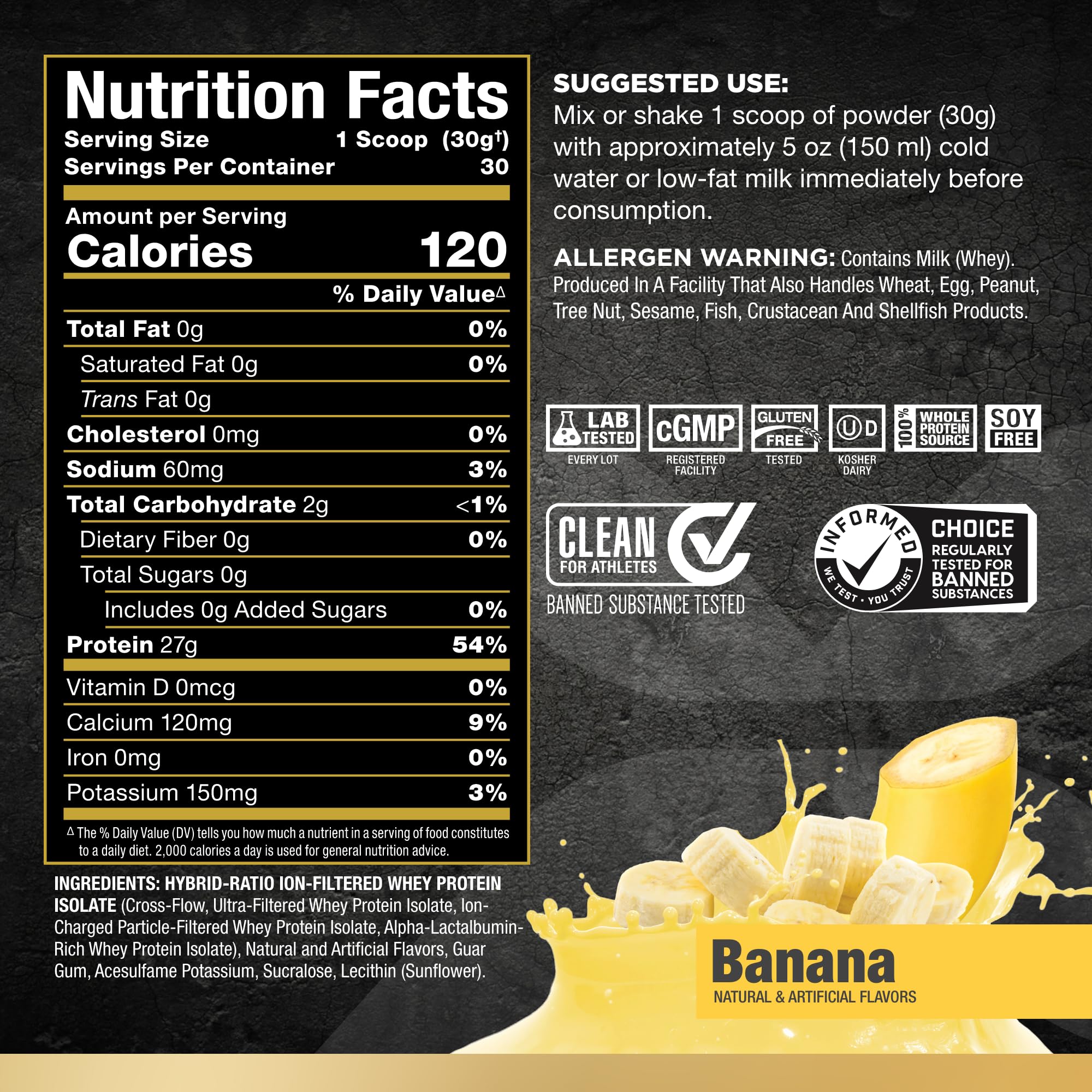 AllMAX ISOFLEX Banana flavor tub with scoop