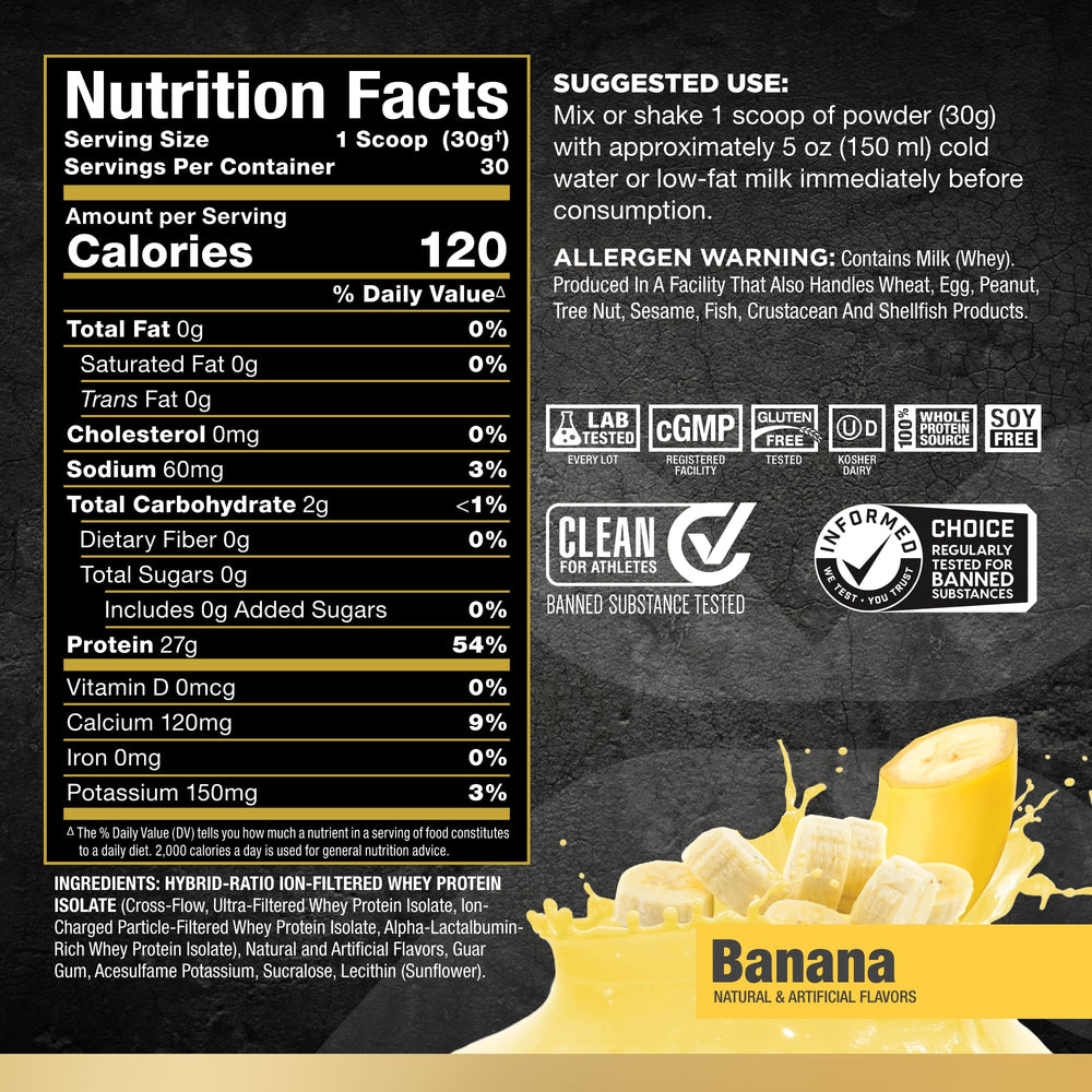 AllMAX ISOFLEX Banana flavor tub with scoop