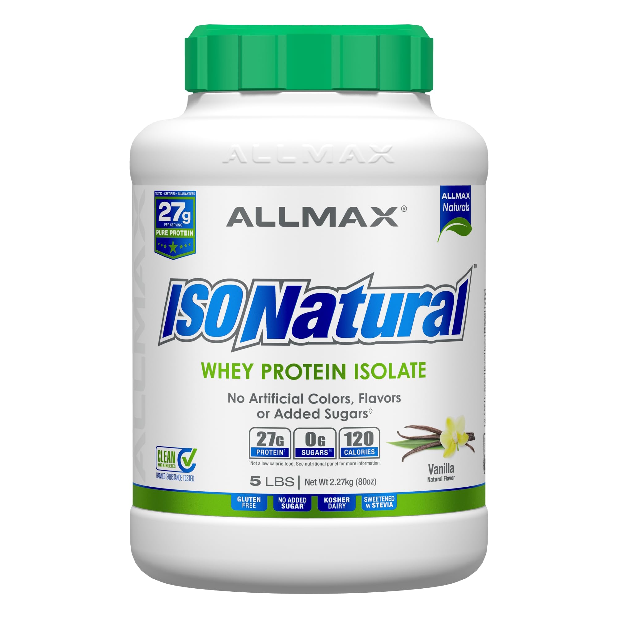 ALLMAX ISONATURAL Vanilla packaging highlights a natural whey protein option for clean nutrition
