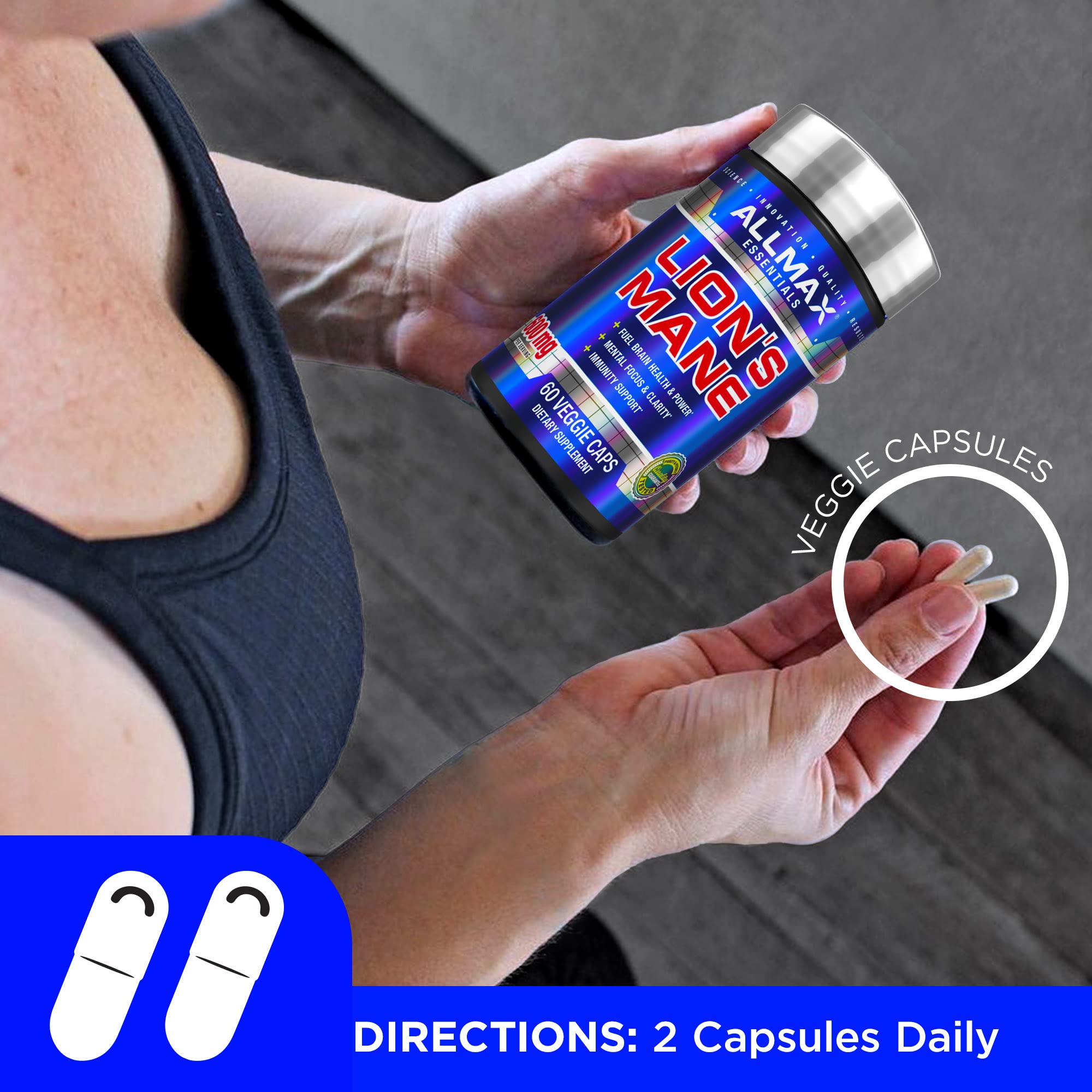 Close-up of a single Lion's Mane veggie capsule