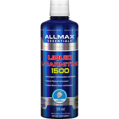 AllMax Liquid L-Carnitine 1500 blue raspberry bottle ready for post-workout use.