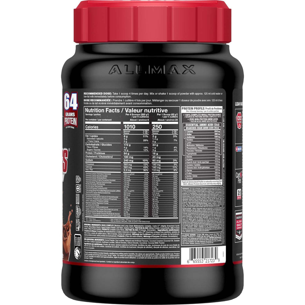 ALLMAX QuickMass chocolate shake in a glass, smooth texture for quick mass gains.