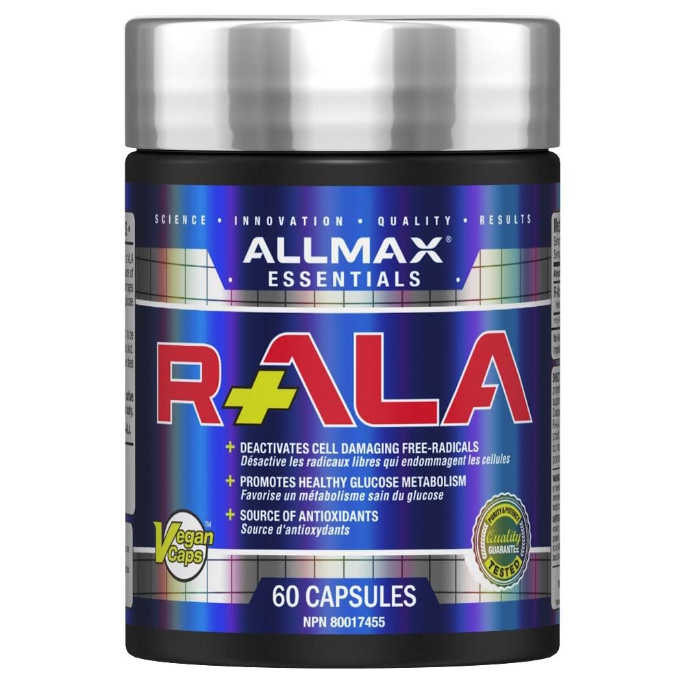 Front view of Allmax R+ALA 60 Capsules bottle